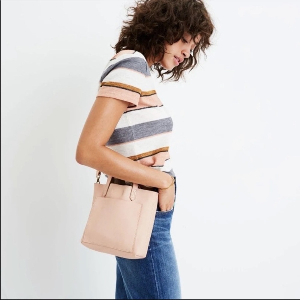 Madewell The Small Transport Crossbody Blush Pink Leather: Rainbow Strap Edition